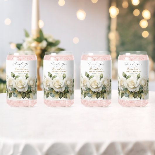 Personaliseer Vrijgezellenfeest White Roses Blikvorm Glas (Insitu (Huwelijk))