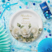 Personaliseer Vrijgezellenfeest White Roses Papieren Bordje (Feest)