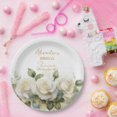 Personaliseer Vrijgezellenfeest White Roses Papieren Bordje (Feest)