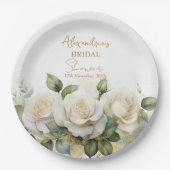 Personaliseer Vrijgezellenfeest White Roses Papieren Bordje (Voorkant)