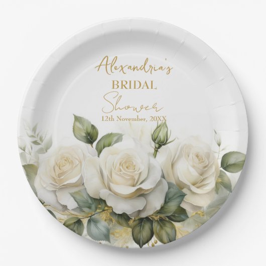 Personaliseer Vrijgezellenfeest White Roses Papieren Bordje (Voorkant)