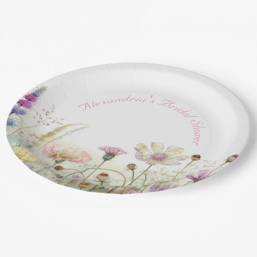 Personaliseer Vrijgezellenfeest Wilde bloemen Papieren Bordje (Gekanteld)