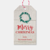 Personaliseer vrolijke kerst krans streep cadeaulabel (Voorkant)