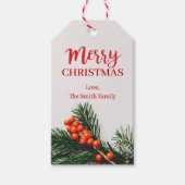 Personaliseer vrolijke kerst krans streep cadeaulabel (Voorkant)