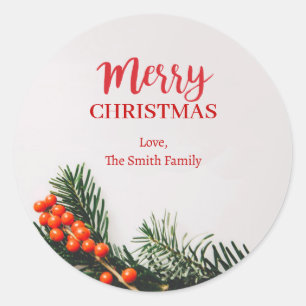 Personaliseer vrolijke kerst krans streep ronde sticker