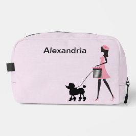 Personaliseer Vrouw in roze wandelende zwarte poed Toilettasje