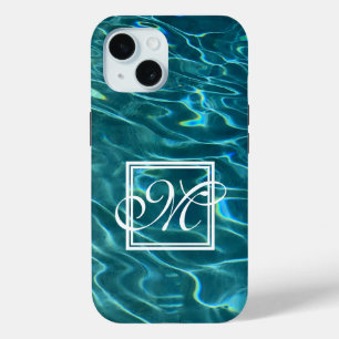 Personaliseer Water Patroon oceaan golven monogram iPhone 15 Case