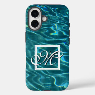 Personaliseer Water Patroon oceaan golven monogram iPhone 16 Hoesje