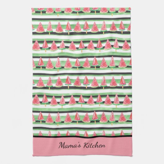 Personaliseer Watermeloen Roze Groen Wit Zwart  Theedoek (Verticaal)