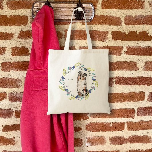 Personaliseer Waterverf Australian Shepherd Tote Bag