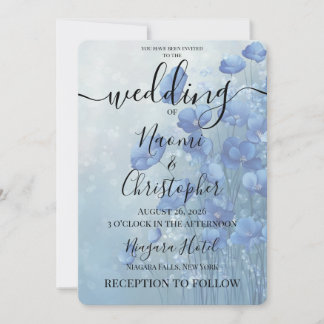 PERSONALISEER: Waterverf Bloemen Blauwe Trouw Kaart
