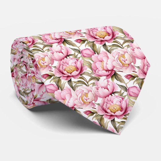 Personaliseer Waterverf Blush Pink Peony Stropdas (Opgerold)