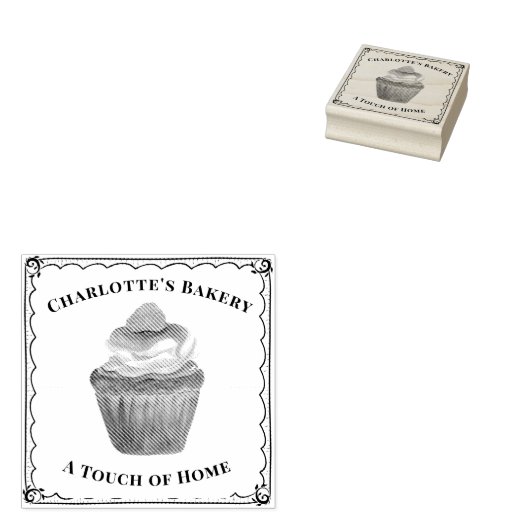 Personaliseer Waterverf Cupcake met frambozenLogo Rubberstempel (Gestempeld)