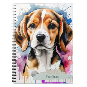 PERSONALISEER: Waterverf Cute Beagle Puppy Notitieboek