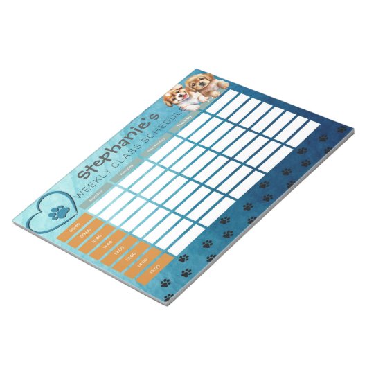 Personaliseer Waterverf Dog Weekly Class Schema Notitieblok (Schuin)