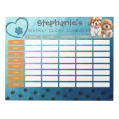 Personaliseer Waterverf Dog Weekly Class Schema Notitieblok (Voorkant)