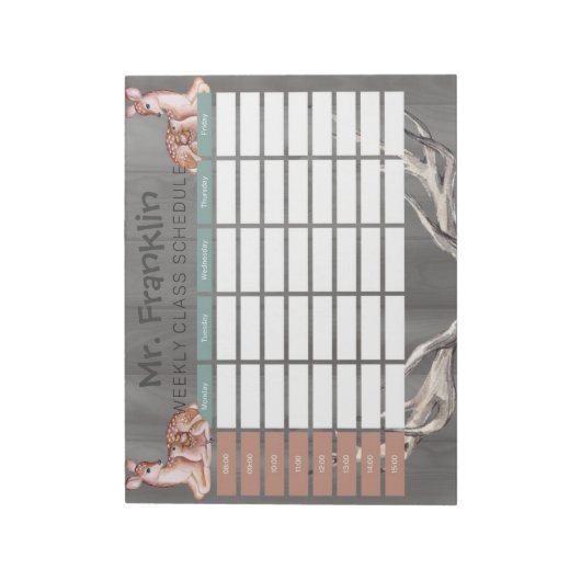 Personaliseer Waterverf Herten wekelijks lesschema Notitieblok (Linkerzijde)