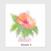 Personaliseer Waterverf Hibiscus Tropische Bloem Sticker (Vel)