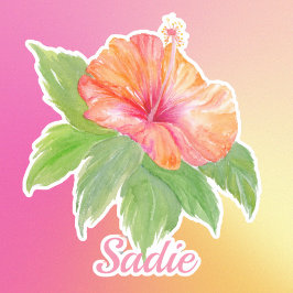 Personaliseer Waterverf Hibiscus Tropische Bloem Sticker
