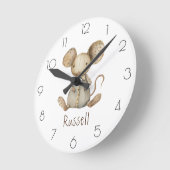 Personaliseer Waterverf Mouse Kinderkamer Kinderka Ronde Klok (Hoek)