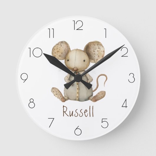 Personaliseer Waterverf Mouse Kinderkamer Kinderka Ronde Klok (Voorkant)