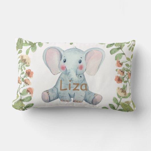 Personaliseer waterverf olifant greenery nursery kussen (Voorkant)
