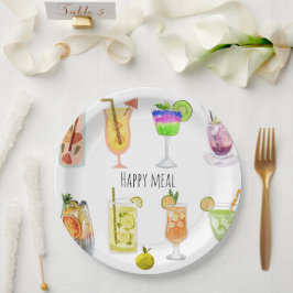 Personaliseer waterverf print fruit cocktail wit papieren bordje