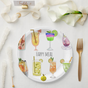Personaliseer waterverf print fruit cocktail wit papieren bordje