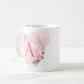 Personaliseer Waterverf Roze Bloemen Lijst Initiaa Koffiemok (Voorkant links)