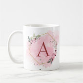 Personaliseer Waterverf Roze Bloemen Lijst Initiaa Koffiemok (Links)