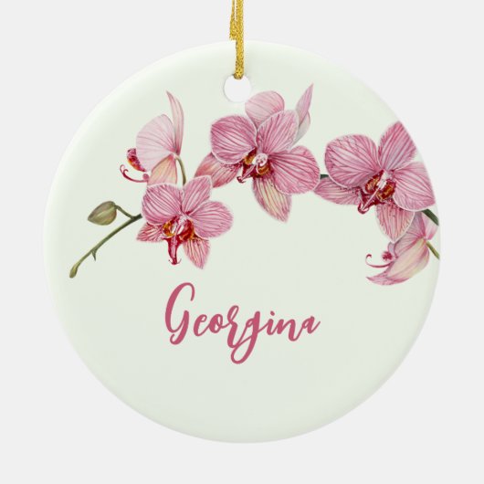 Personaliseer Waterverf Roze Moth Orchids Flower Keramisch Ornament (Achterkant)