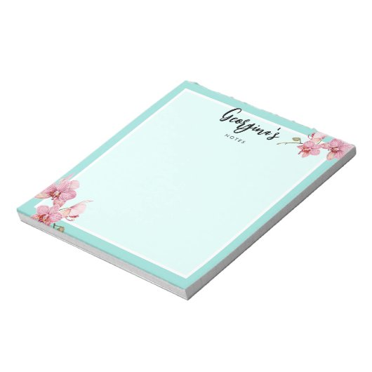 Personaliseer Waterverf Roze Moth Orchids Flower Notitieblok (Linkerzijde)