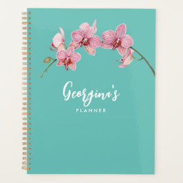 Personaliseer Waterverf Roze Moth Orchids Flower Planner