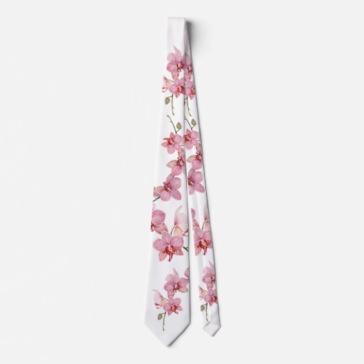 Personaliseer Waterverf Roze Moth Orchids Flower Stropdas (Voorkant)