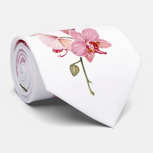 Personaliseer Waterverf Roze Moth Orchids Flower Stropdas (Opgerold)