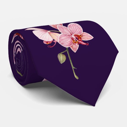 Personaliseer Waterverf Roze Moth Orchids Flower Stropdas (Opgerold)