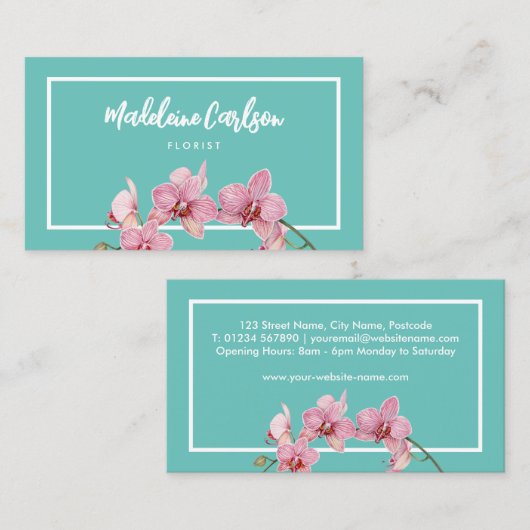 Personaliseer Waterverf Roze Moth Orchids Visitekaartje (Voorkant / Achterkant)