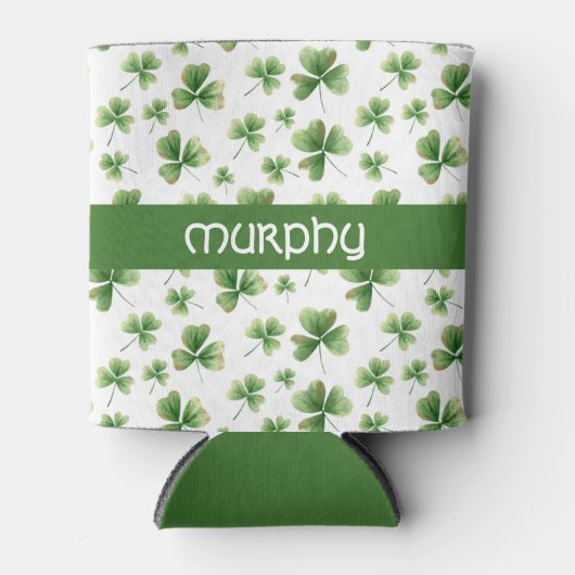 Personaliseer Waterverf Shamrock Pattern Blikjeskoeler (Voorkant)