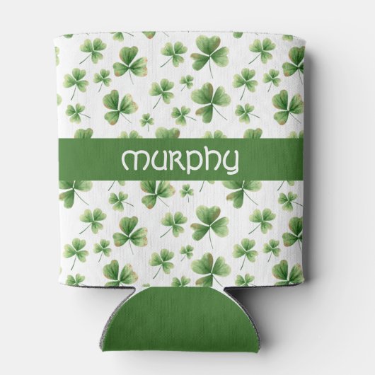 Personaliseer Waterverf Shamrock Pattern Blikjeskoeler (Achterkant)