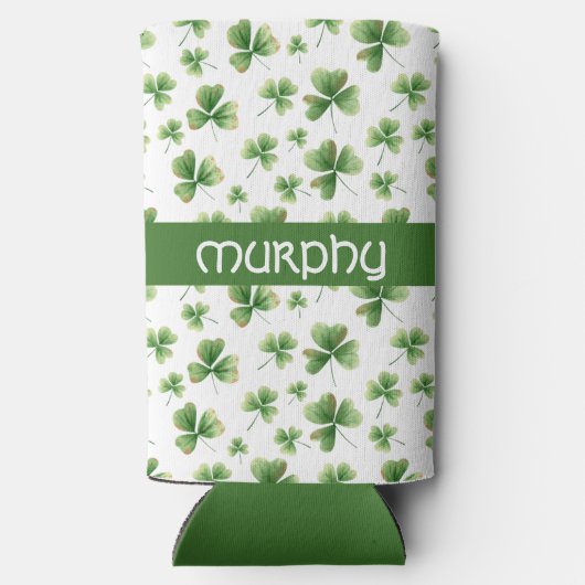 Personaliseer Waterverf Shamrock Pattern Seltzer Blikjeskoeler (Achterkant)