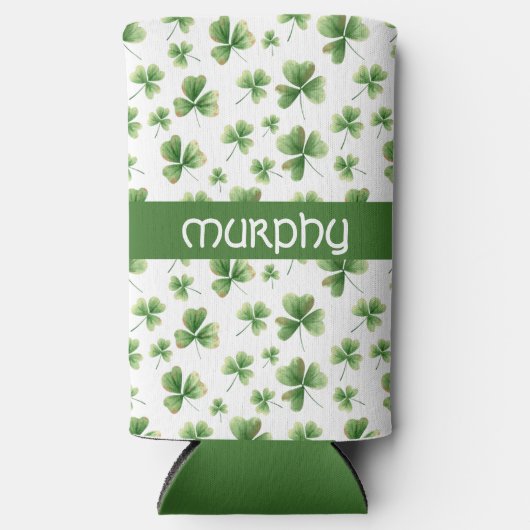 Personaliseer Waterverf Shamrock Pattern Seltzer Blikjeskoeler (Voorkant)