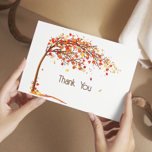 Personaliseer Waterverf vallende bladeren Dank u Notitiekaartje