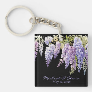 Personaliseer waterverf wisteria paarse bloemen sleutelhanger