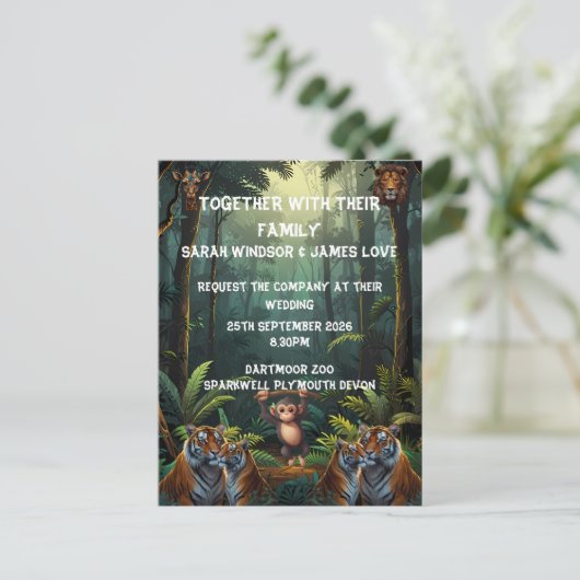 Personaliseer Wedding Zoo Uitnodiging Briefkaart (Staand voorkant)