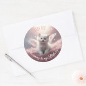 Personaliseer Whimsical Cute Pink Kitten Angel Win Ronde Sticker (Envelop)
