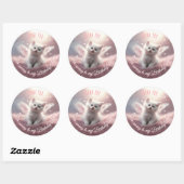 Personaliseer Whimsical Cute Pink Kitten Angel Win Ronde Sticker (Vel)