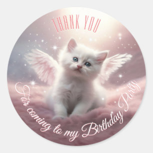 Personaliseer Whimsical Cute Pink Kitten Angel Win Ronde Sticker