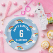 Personaliseer Whimsical Rainbow Birthday Party Bor Papieren Bordje (Feest)