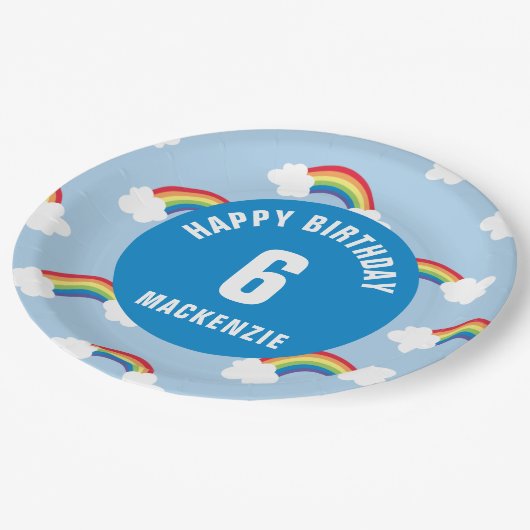 Personaliseer Whimsical Rainbow Birthday Party Bor Papieren Bordje (Gekanteld)