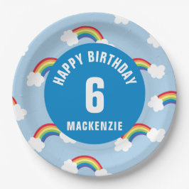 Personaliseer Whimsical Rainbow Birthday Party Bor Papieren Bordje